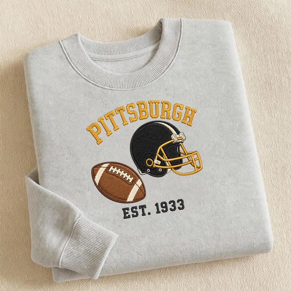 Embroidered Pittsburgh Retro Football Sweatshirt, Vintage Game Day Crewneck, Sunday Tailgate Hoodie, Classic Sports Fan Gift