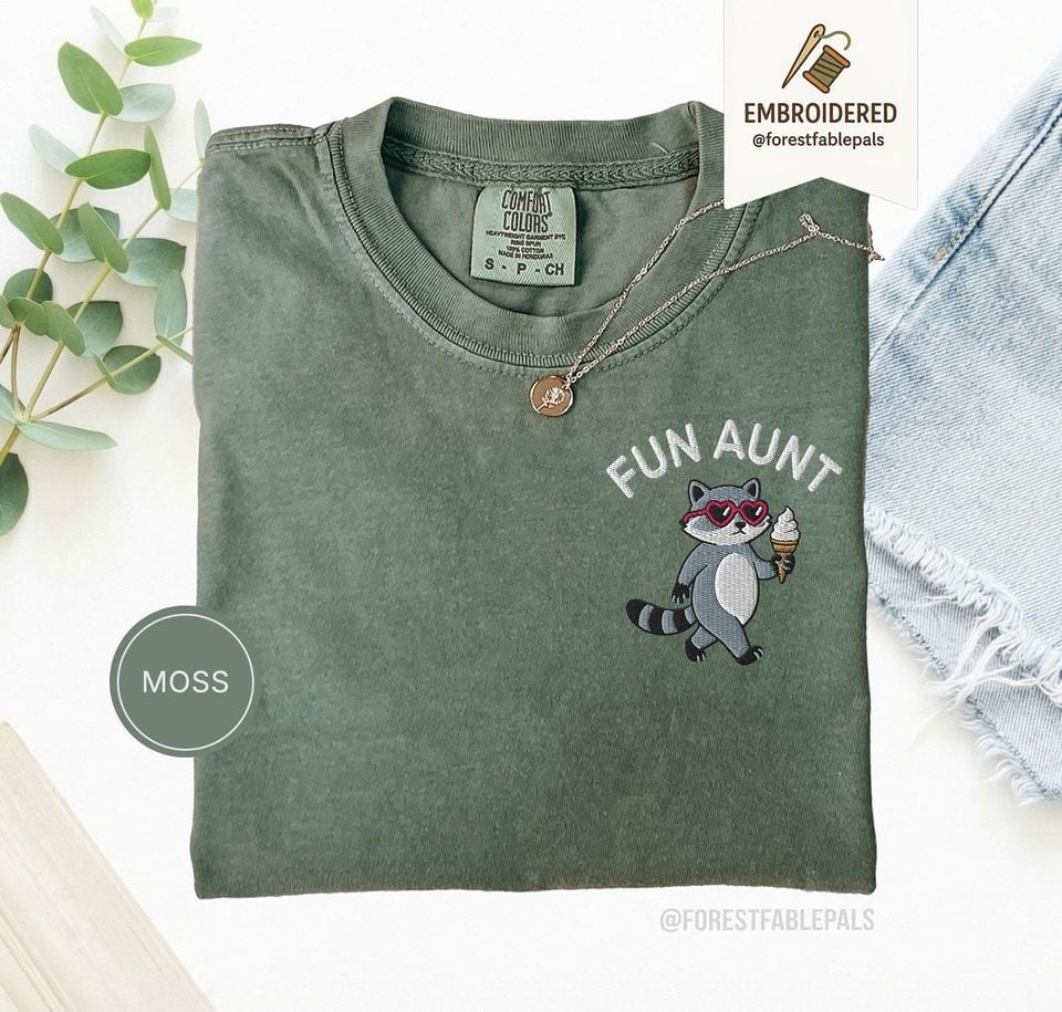 Embroidered Funny Auntie Shirt - Fun Aunt Raccoon Shirt, Fun Aunt Gift, Funny Auntie Shirt, Birthday Gift for Her, Cute Animal Tee