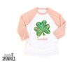Brush Stroke Shamrock with Custom Name Raglan: Kids St Patricks Day Shirt - IL9926