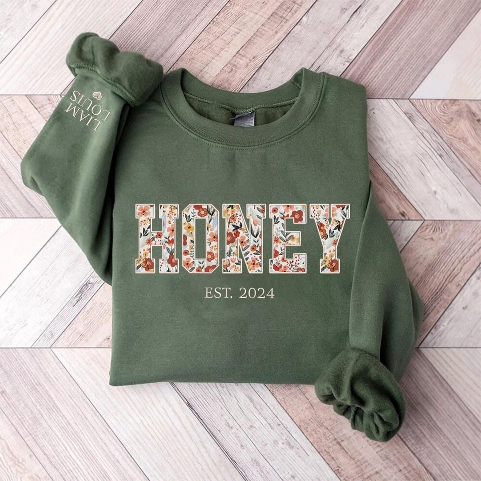 Personalized Embroidered Honey Floral Applique Sweatshirt, Personalized Honey Sweater, Honey Hoodie, Gifts for Nana Mimi Grandma Xmas 2024