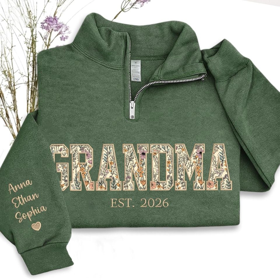 Personalized Grandma Sweatshirt, Embroidered Grandma Floral Applique Sweater, Gift For Grandma, Nana, Auntie, Gigi, Abuela,Mother's Day Gift
