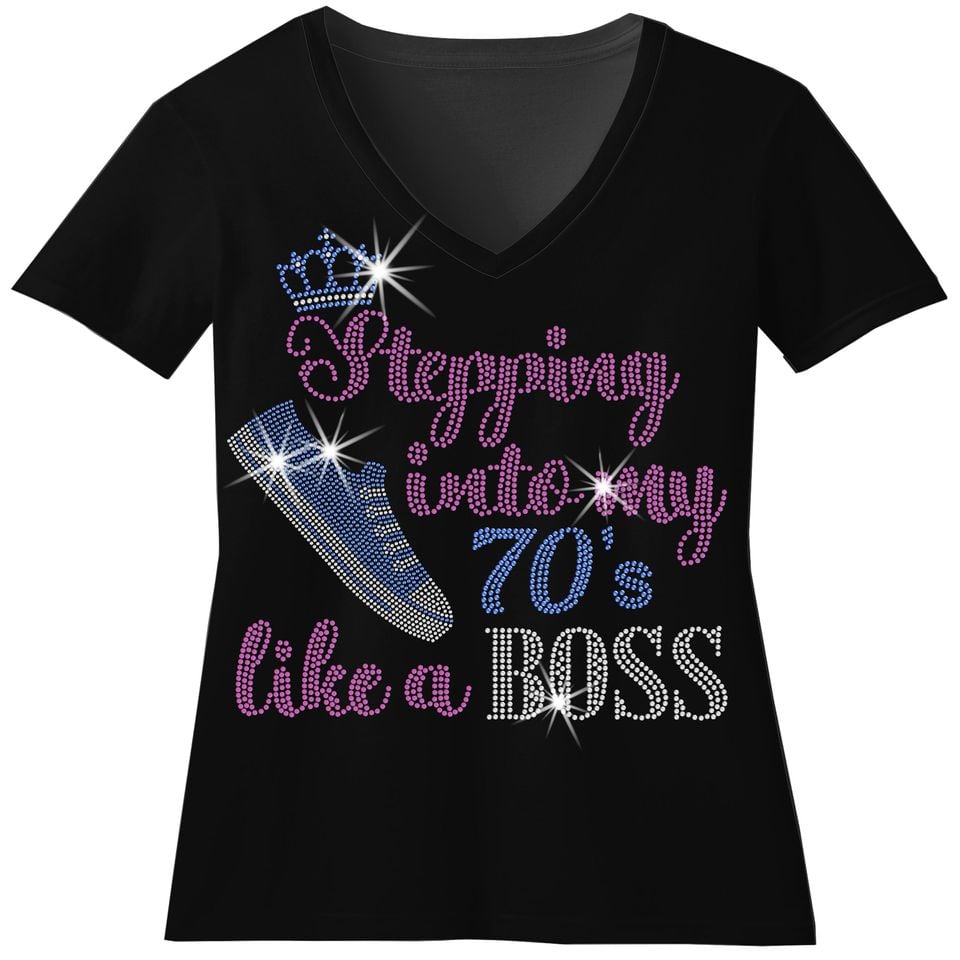 Rhinestone Birthday Shirt: Stepping into my 70s Like a Boss Tee
