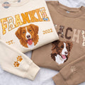 Custom Pet Portrait Applique Sweatshirt, Personalized Embroidered Crewneck, Patchwork Fabric Name Sweater, Dog Lover Memorial Gift