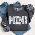 Custom Embroidered Mimi Sweatshirt - Floral Appliqu Mimi Crewneck, Mimi Sweater with Kids on Sleeve, Personalized Grandma Gift