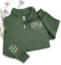 Custom Oma Sweatshirt, Personalized Embroidered Quarter Zip Oma EST Sweater, Christmas Gift For Grandma, Nana, Mimi, New Grandma Gifts