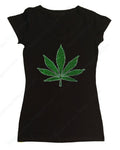 Women's Rhinestone Fitted Snug Shirt " Marijuana Leaf " in S, M, L, 1X, 2X, 3X