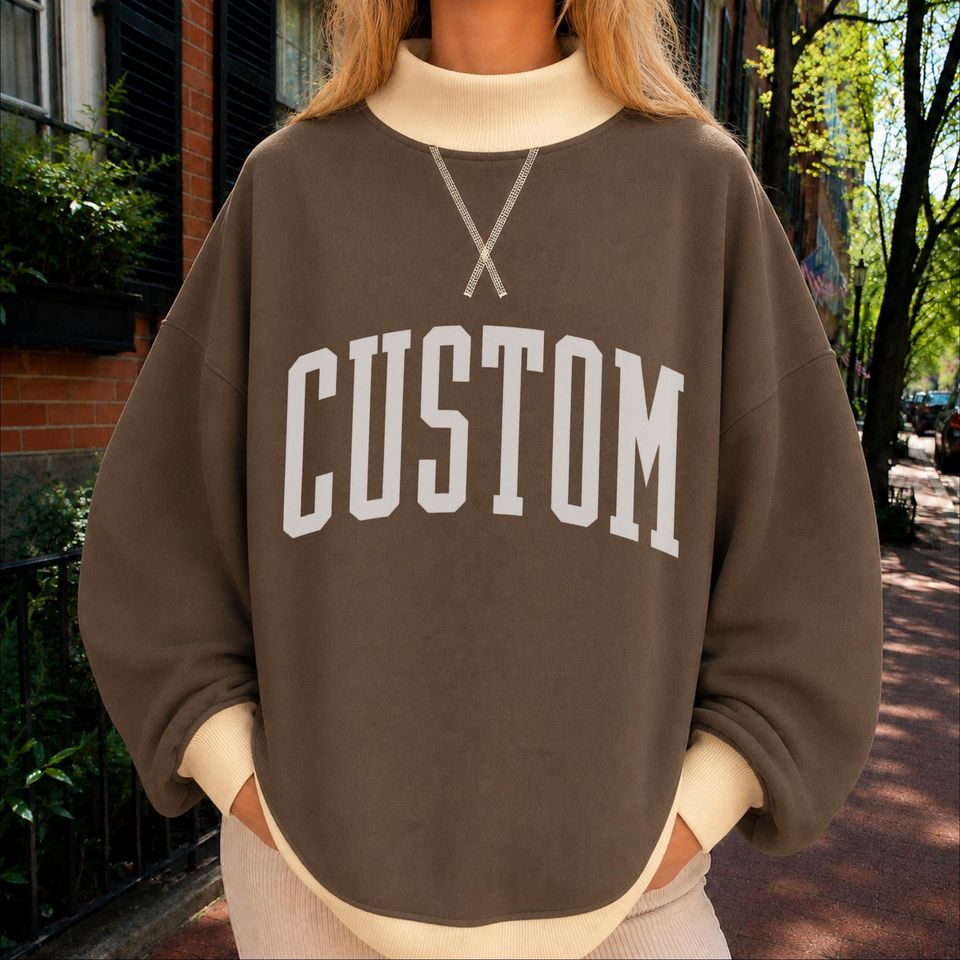 Custom Text Mockneck Sweatshirt Personalized School Mascot Mockneck Football Mom Crewneck Sorority Sweatshirt School Spirit Custom Team Name