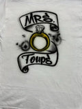 Bachelorette Airbrushed Bride T-Shirt — 'Mrs.' Chest Logo with Gold Ring, Hand-Airbrushed Sparkle Design