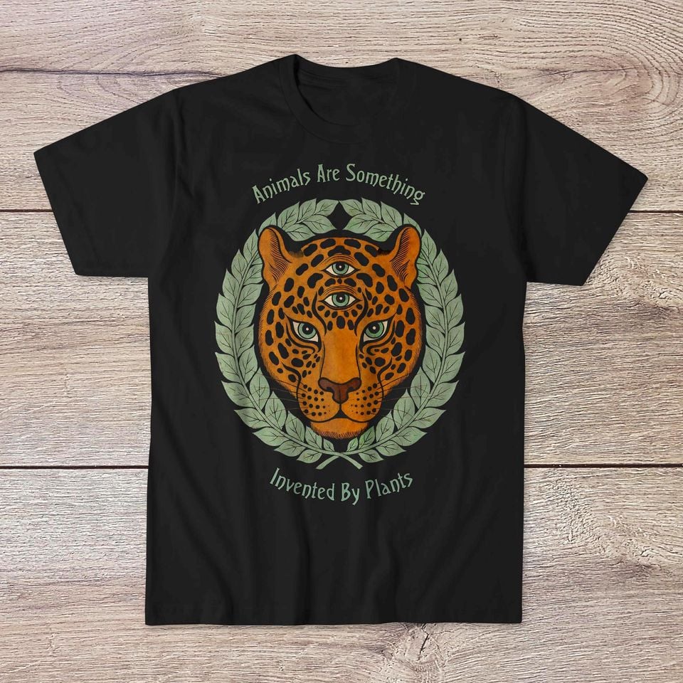 Animals Are Invented By Plants | Terence McKenna Trippy Minhwa Leopard Print | Nature Climate Evolution Science | Jungle Visionary Tshirt