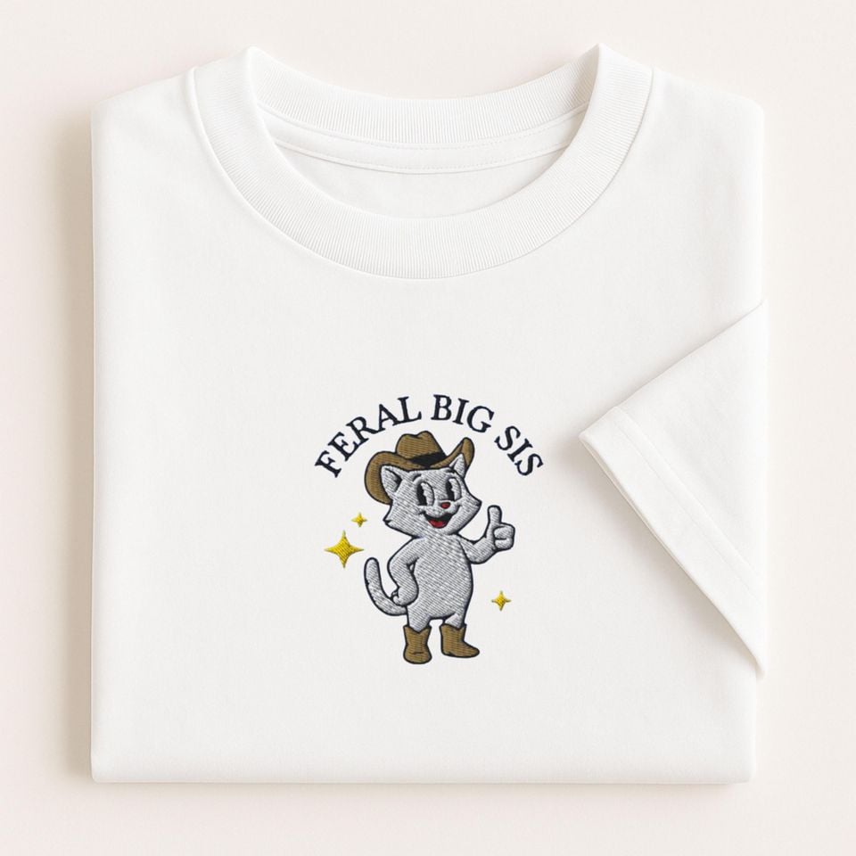 Embroidered Big Sister Cat Toddler Shirt, Retro Big Sis Gift, Baby Shower Pregnancy Reveal Gift, Big Sister Tshirt, New Big Sister Tee