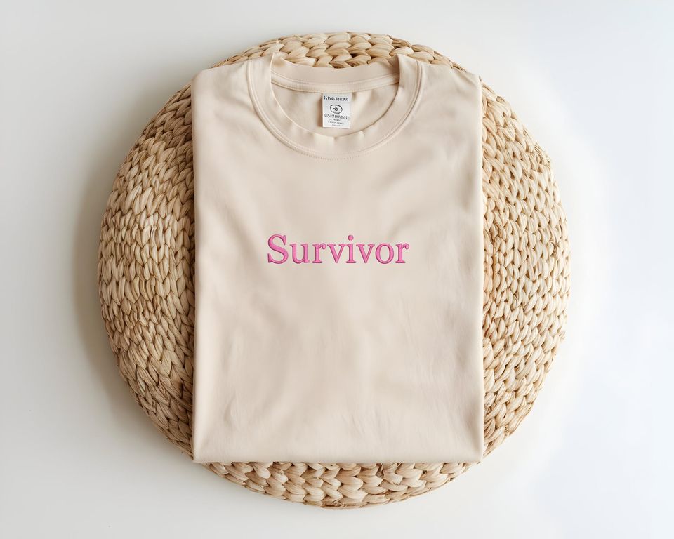 Comfort Colors Survivor Era Breast Cancer Awareness Embroidered Sweatshirt, Breast Cancer Warrior Sweatshirt, Breast Cancer Month Shirt
