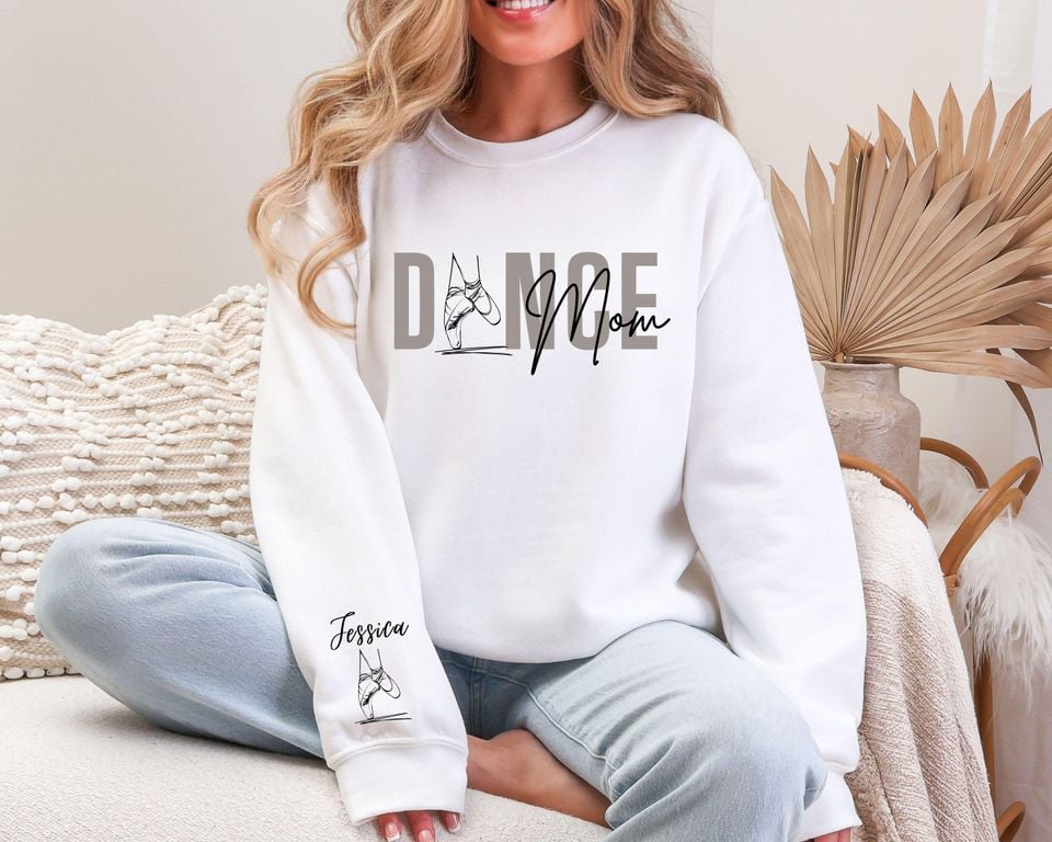 Personalized Dance Mom Sweatshirt, Ballet Shoes Sweater, Kids Name Crewneck, Dance Lover Gift