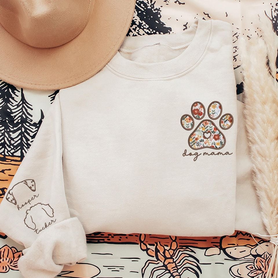 Embroidered Dog Mom Sweatshirt, Custom Dog Mama Sweatshirt, Dog Mom Gifts, Personalized Dog Mom Shirt, Dog Mom Christmas Gifts