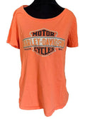 H davidson Women's Orange Rhinestone T-Shirt  Upcycled Hand Embellished Size Large