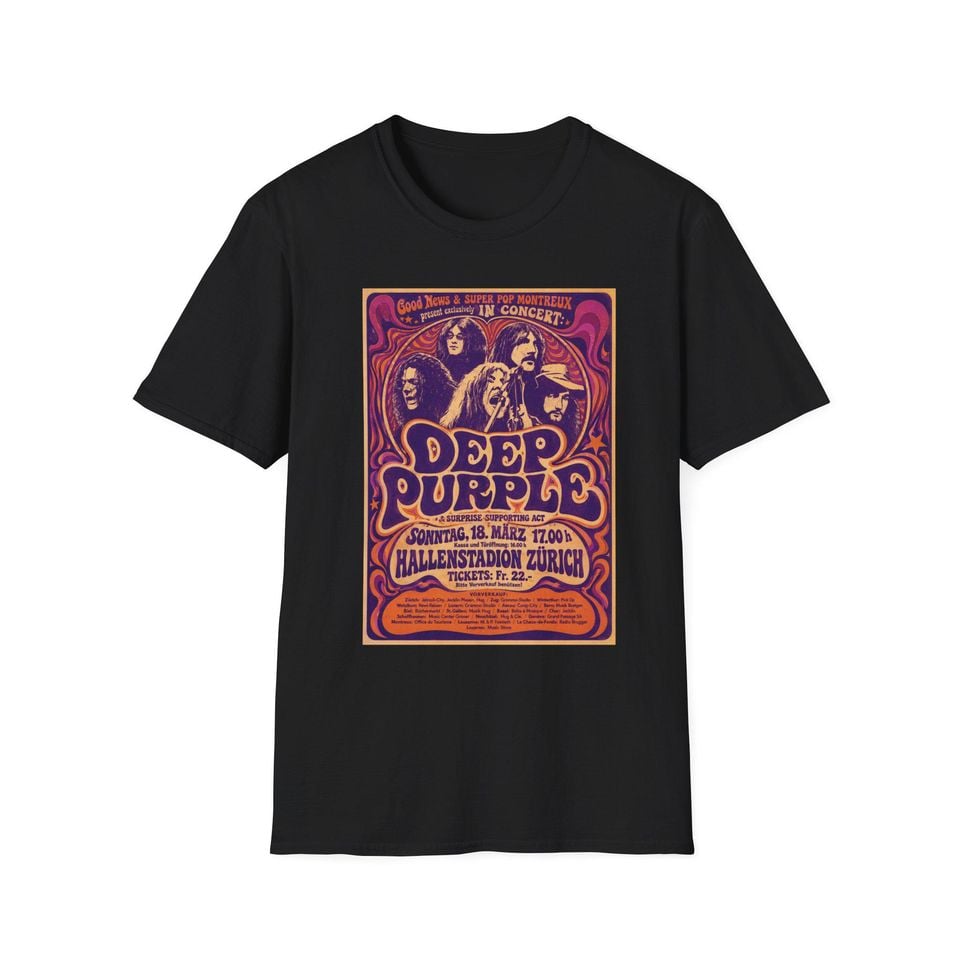 Deep Purple band fan fiction concert poster T-Shirt  psychedelic rock tee