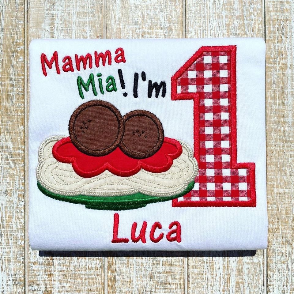 Pasta Party/Little Meatball Birthday Embroidered T-Shirt or Bodysuit-Family Shirts