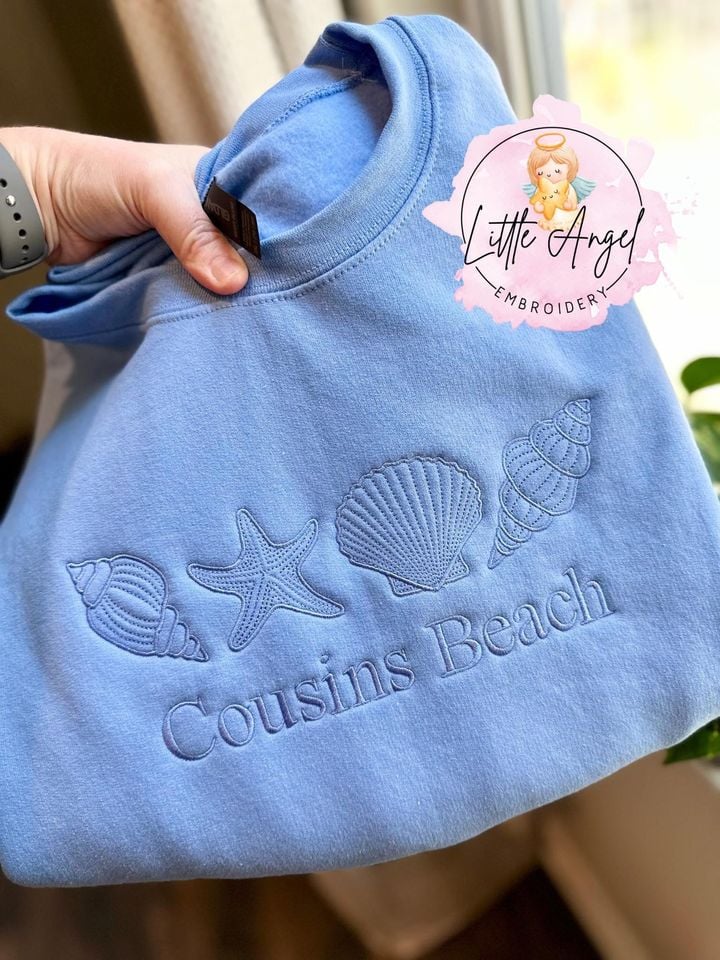 Bachelorette Cousins Beach Custom Embroidered Seashell Sweatshirt: Beach Island Crewneck Pullover