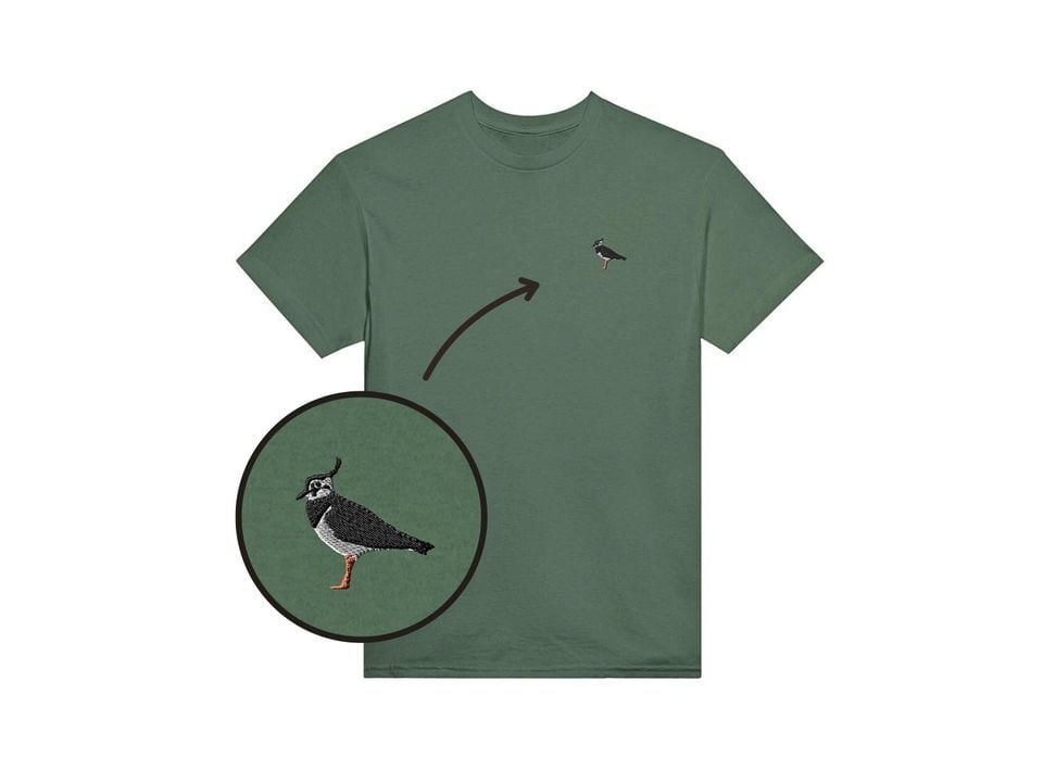Lapwing Embroidered T-Shirt: Unisex Cotton Crewneck, Minimalist Bird Tee
