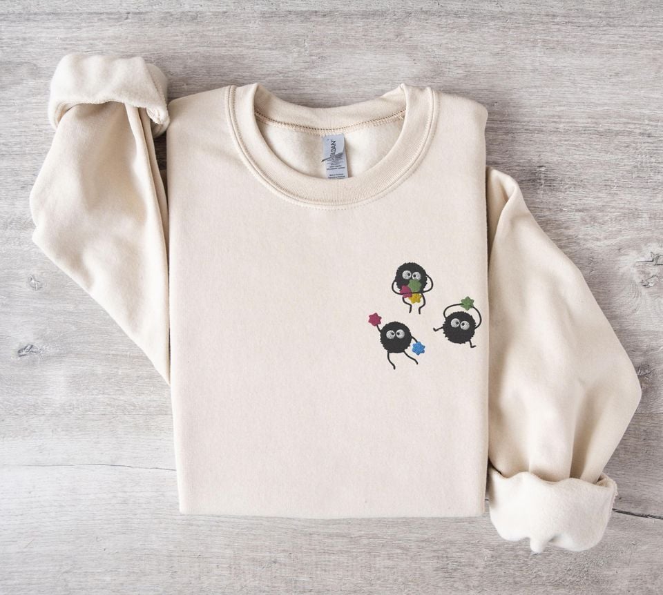 Embroidered Soot Long Sleeve Shirt | Embroidery Sweater | Anime Gifts | Crewneck Sweatshirt