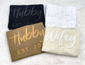Wifey & Hubby Couple Matching T-shirts with Embossed PUFF Print. Personalized Husband Wife Outfit, Anniversary Custom Gift for Newlyweds NC
