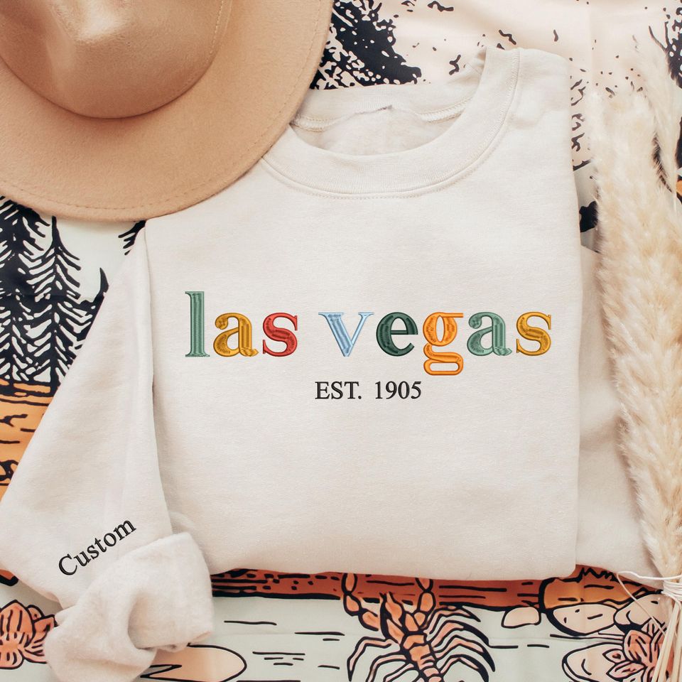Embroidered Las Vegas Sweatshirt, Las Vegas Crewneck Pullover, The City Sweater, Trip to Las Vegas Clothes, Cute Gifts, City Lover Hoodie