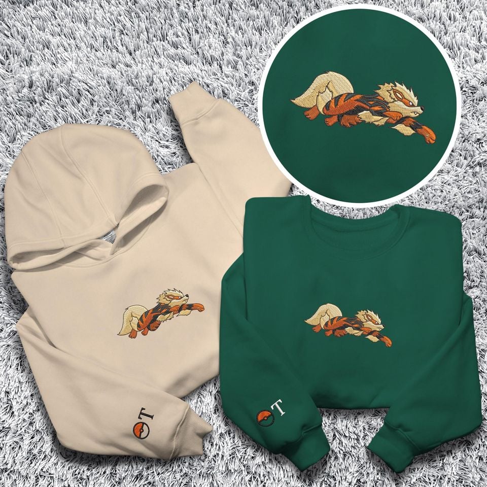 Personalized Arcanine Embroidered Sweatshirt Majestic Fire Wolf Hoodie Custom Name Shirt Cozy Unisex Crewneck Sweater Arcanine Gifts