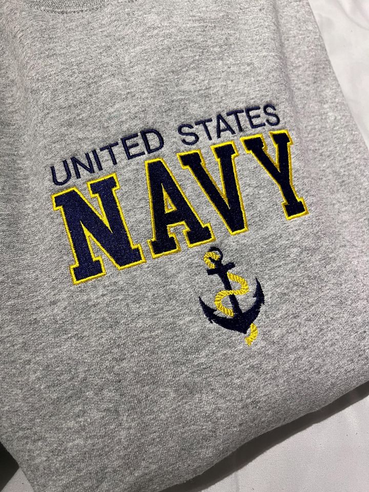 Embroidered US Navy Sweatshirt with Anchor  Military Pride Pullover  Navy Veteran Gift  Patriotic Crewneck  Unisex Armed Forces Sweater