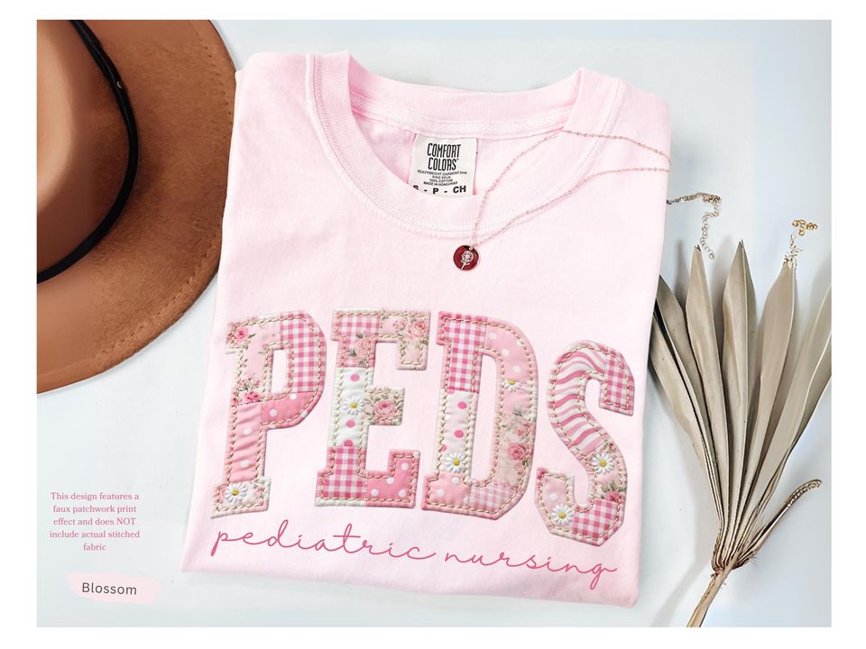 Pediatric Nurse Shirt Comfort Colors Faux Patchwork Peds Tee, PICU Nurse Gift, Pediatrician Gift, Nurse Appreciation Gift Idea