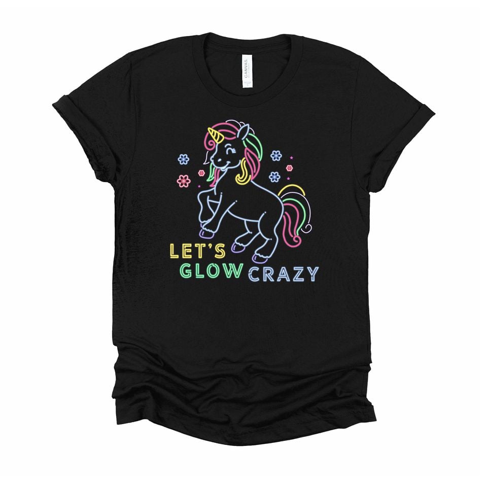 Kids Unicorn Shirt / Let's Glow Crazy / Unicorn Gifts / Girls Glow Shirt / Glow Birthday / Neon Party Shirt / Unicorn Floral Youth Shirt