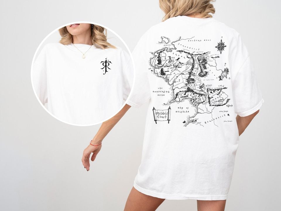 JRR Tolkien shirt "pocket design" with Middle earth map on back tshirt