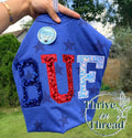 Custom Embroidered BUF stars Tshirt, Sequins Applique embroidery, Buffalo Fans, Buffalo Football tshirt, Buffalo Football fans, bling tshirt