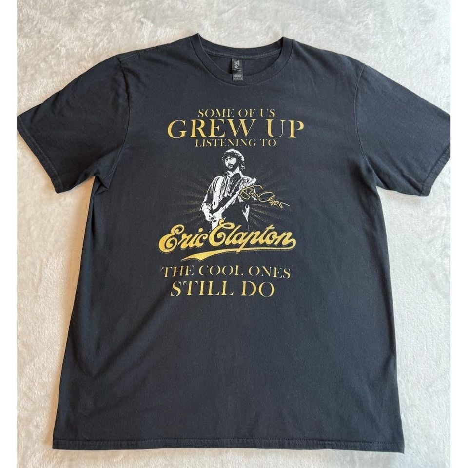 Anvil By Gildan Eric Clapton Black T Shirt Size L Graphic Minimalist Y2K Casual