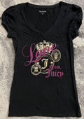 Vintage Y2K Juicy Couture Graphic Tee Black Pink Glitter Crown Love From Juicy Size Small S