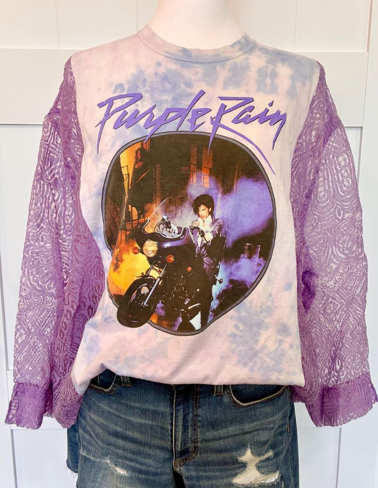 Prince Pur Rain graphic T with added purple sheer sleeves