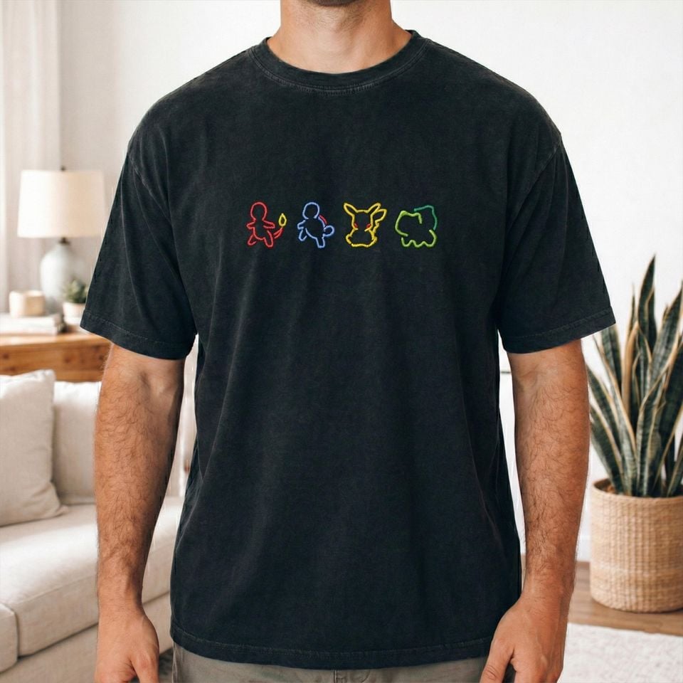 PKM Inspired Embroidered Shirt, Comfort Colors, Anime Lover Fan Gift