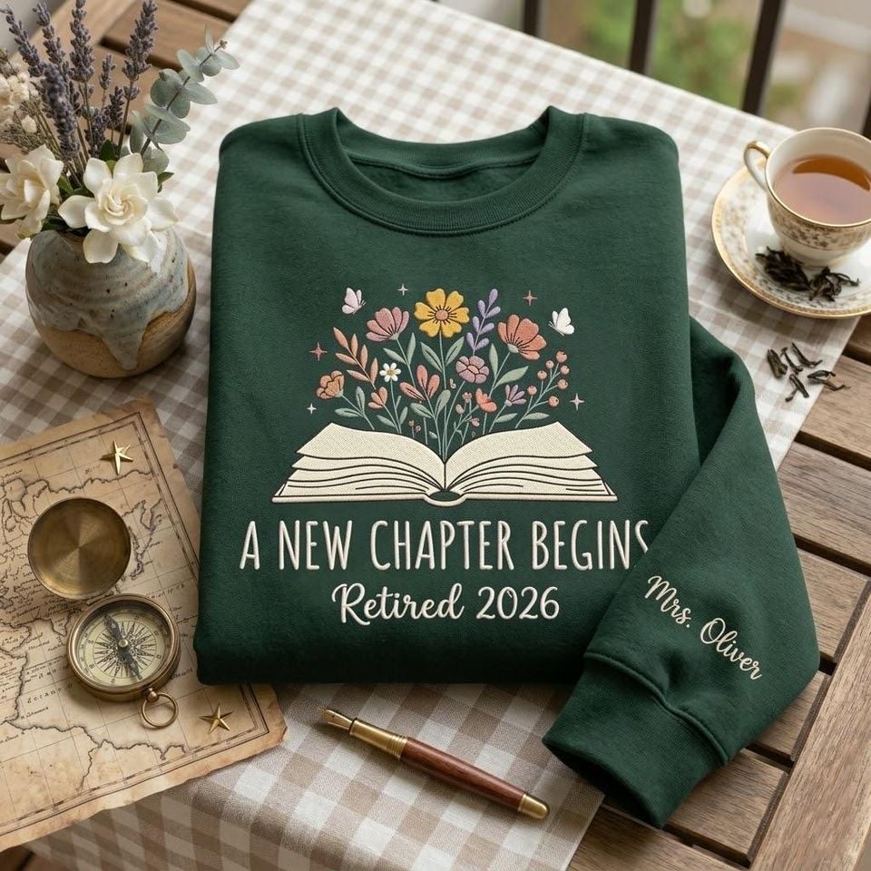 Embroidered Teacher Retirement Shirt, A New Chapter Begins Tshirt, Summer 2026 Retired Teacher Gift, Funny School’s Out Teacher Tee