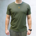 Ukraine Tryzub embroidered t-shirt man, Zelensky t-shirt Tryzub khaki, Trident vyshyvanka men, khaki tshirt Ukraine with embroidered Trident