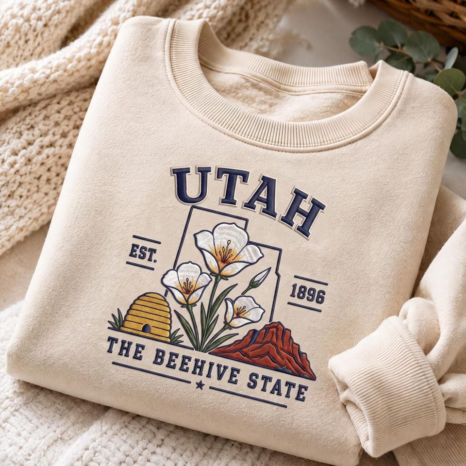 Utah Embroidery Sweatshirt, Utah Crewneck Shirt, Minimalist Travel Souvenir, State Lover Gift, Aesthetic Sweatshirt For Women Home Gift