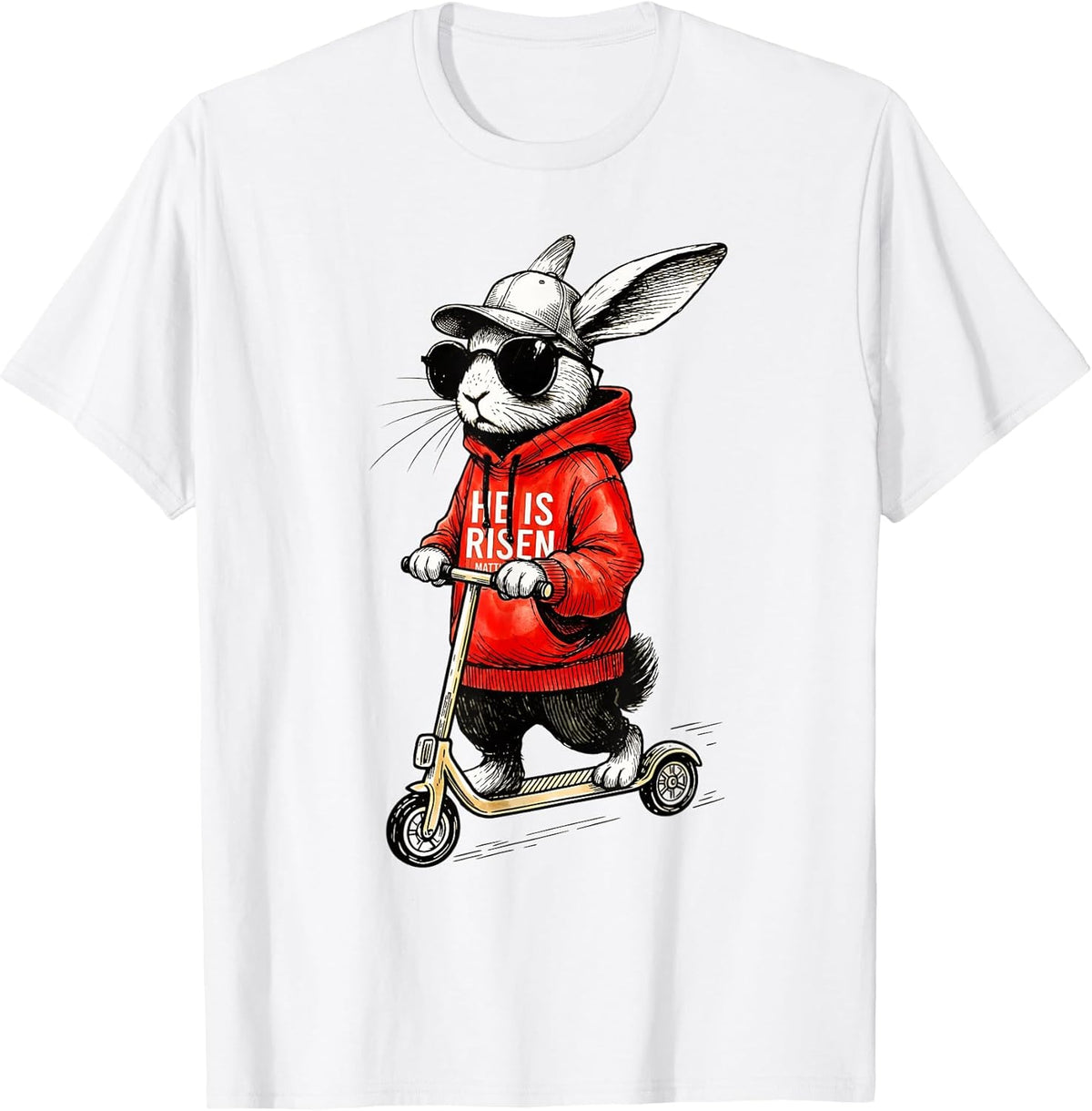He is Risen Matthew Scooter Bunny Happy Easter 2026 Boys Men T-Shirt