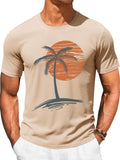 Mens Short Sleeve T-Shirts Crew Neck Casual Shirt Summer Beach Palm Tree Vintage Hawaiian Tees