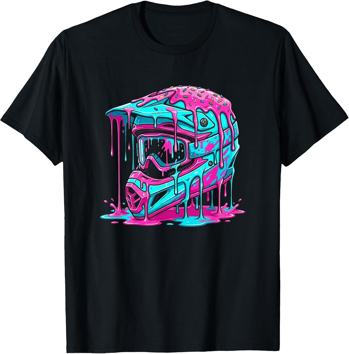 Motocross Helmet Drip Melt Graphic Dirt Bike Racing T-Shirt