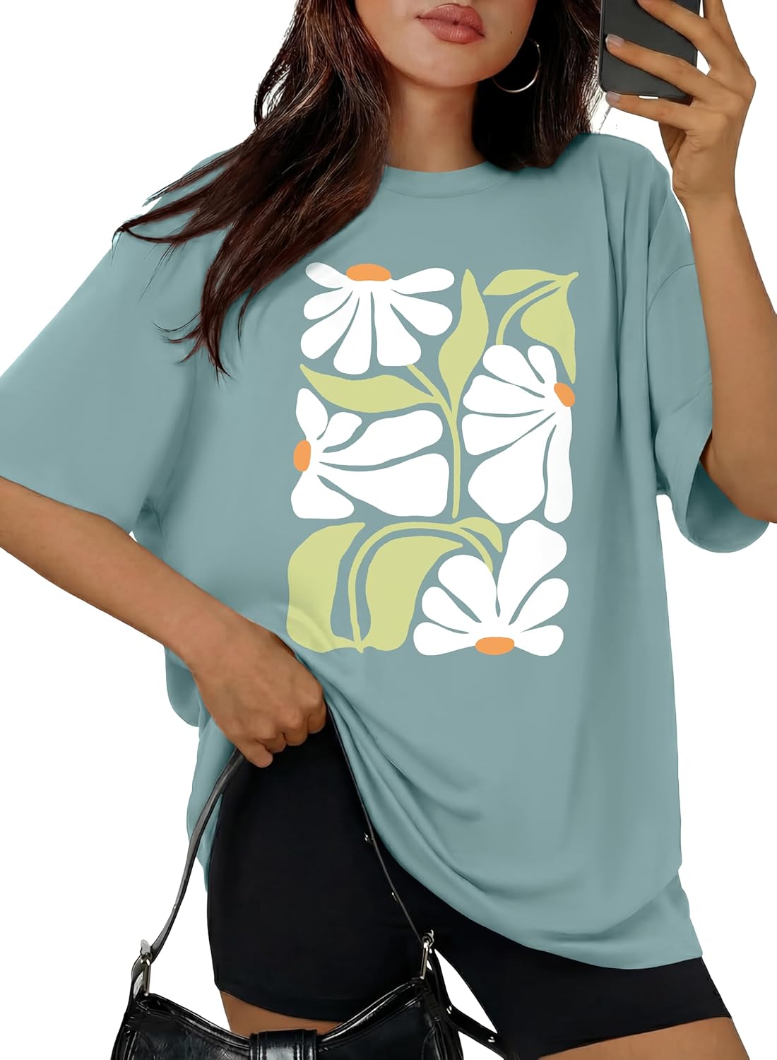 Women's Oversized Tshirts Wildflower Graphic Tees Crew Neck Summer Short Sleeve Casual Loose Basic Tunic Tops