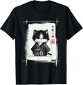 Samurai Cat Japanese Art Sumi-e Novelty Kawaii Funny Cat T-Shirt