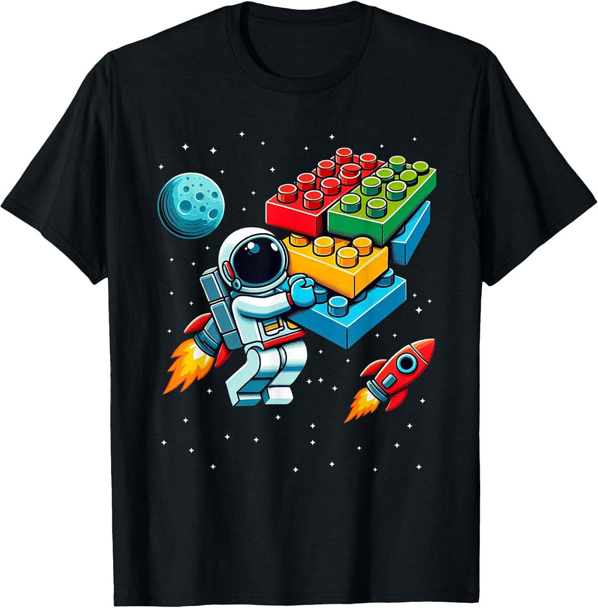 Master Builder Space Astronaut Building Blocks Bricks Boys T-Shirt