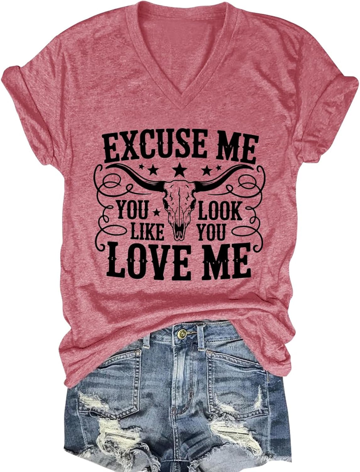 Excuse me You Look Like You Love Me Shirts Vintage Cow Skull T Shirt Country Music Graphic Tees Short Sleeve Tops