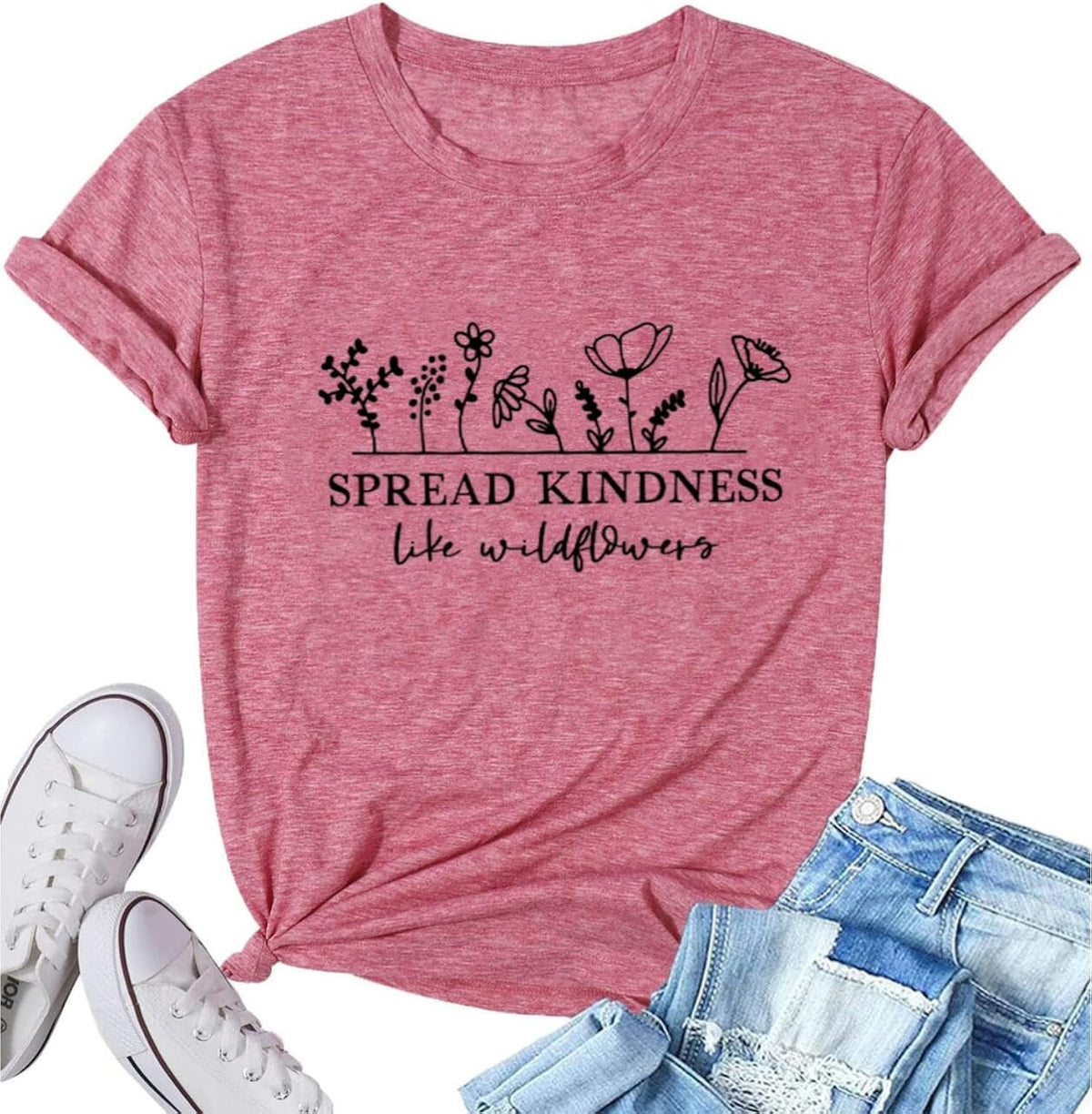 Spread Kindness Like Flower T-Shirt for Women Flower Graphic Shirt Casual Positive Inspirational Short Sleeve Top