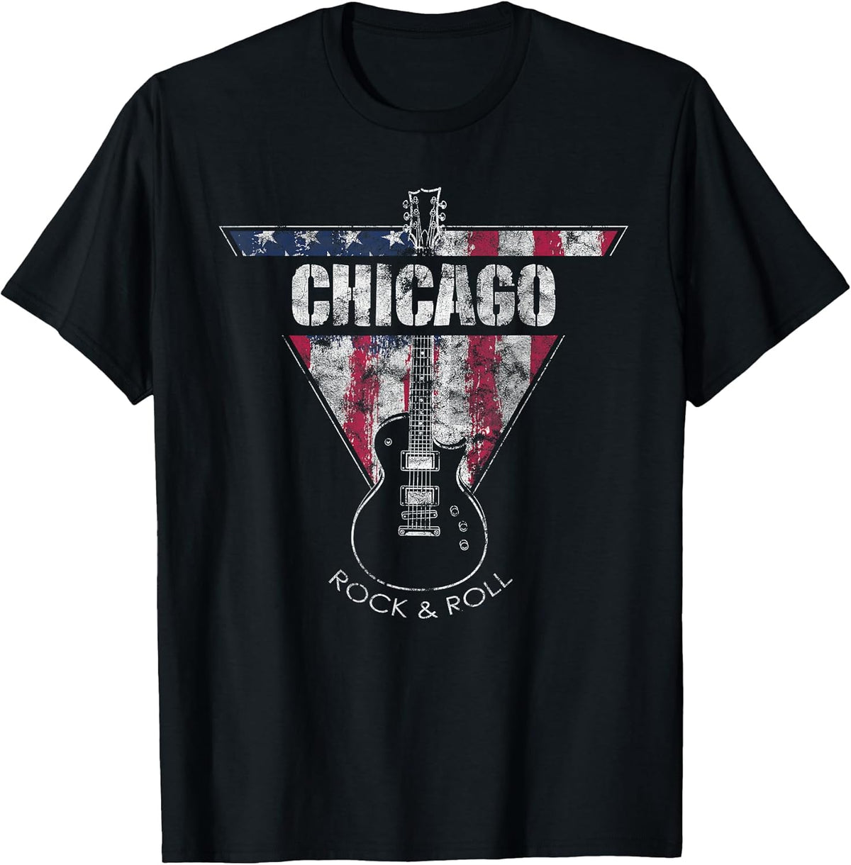 Chicago Vintage American Flag Guitar Player Souvenir T-Shirt
