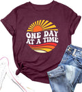One Day at A Time T-Shirt Motivational Shirts Women Sunrise Graphic T Shirt Casual Short Sleeve Top Tees