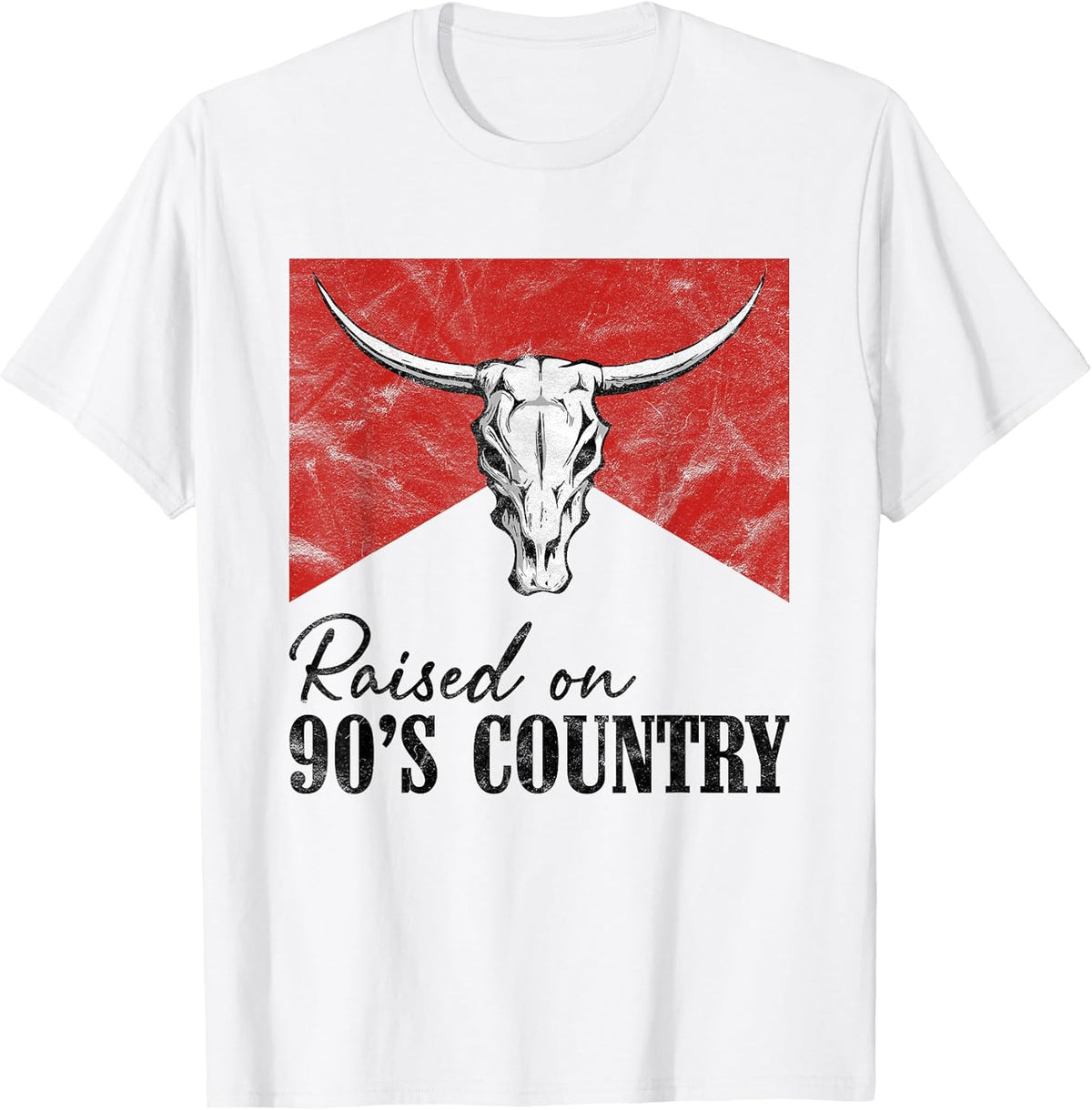 Vintage Western Bull Skull Raised On 90's Country Music T-Shirt