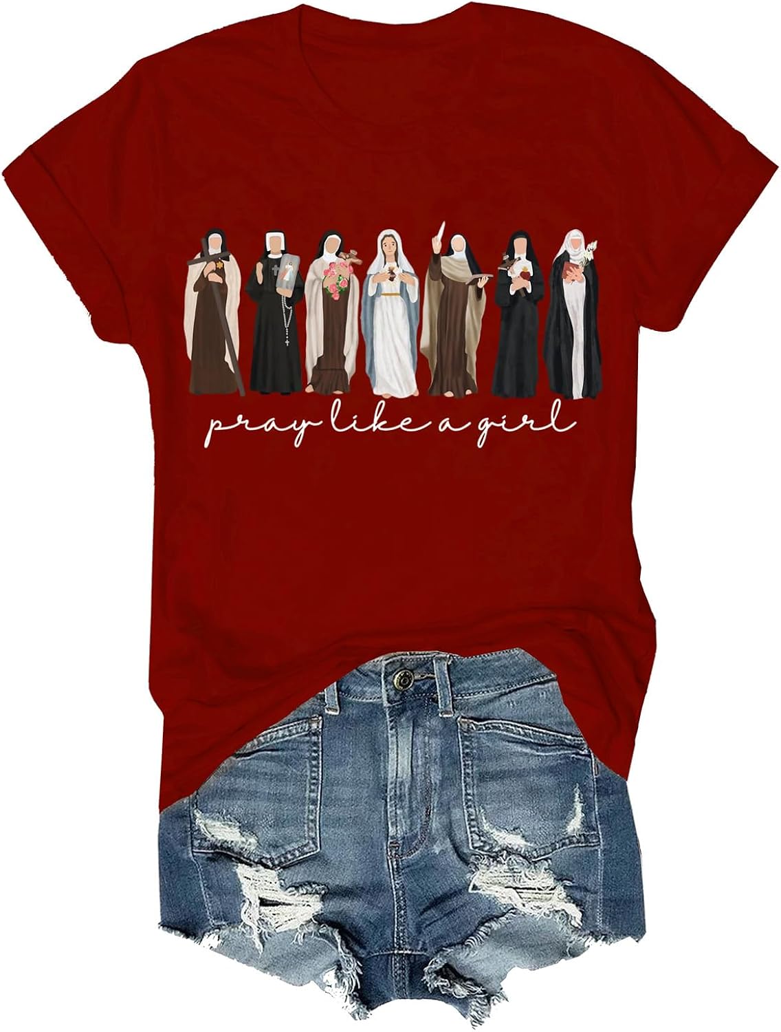 Pray Like A Girl Christian Shirt,Inspirational Faith T-Shirt,Women’s Religious Jesus Quote Tee